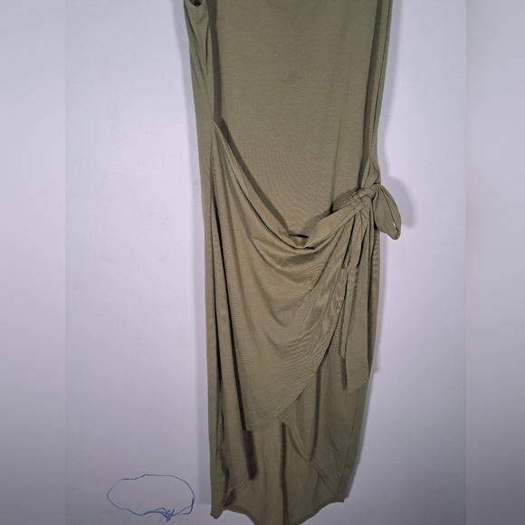 Olive Green Y2k Sleeveless Wrap Style Dress Size Medium - Picture 2 of 5